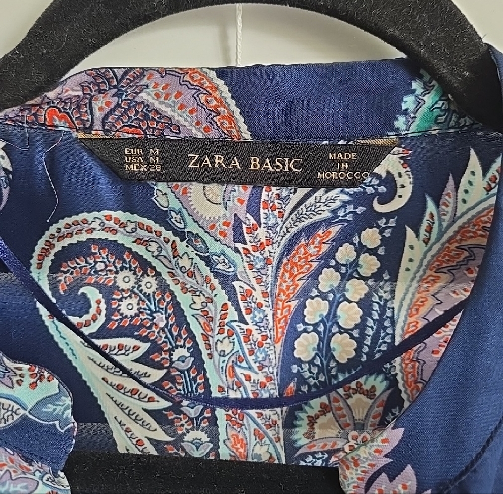 Zara Silk Flowy Blouse - Navy & Teal - Picture 2 of 4
